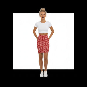 Light Floral Pattern on Red Women’s Mini Skirt - Skirts