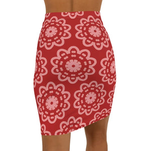 Light Floral Pattern on Red Women’s Mini Skirt - Skirts