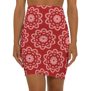 Light Floral Pattern on Red Women’s Mini Skirt - Skirts