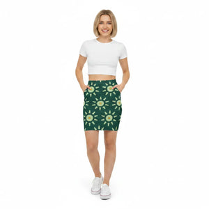 Light Green Pattern on Dark Women’s Mini Skirt - Skirts - Xs