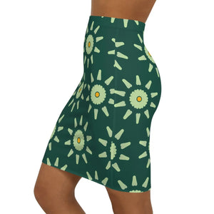 Light Green Pattern on Dark Women’s Mini Skirt - Skirts - Xs