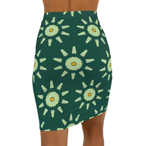 Light Green Pattern on Dark Women’s Mini Skirt - Skirts - Xs