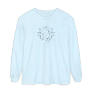 Dipaliz Long Sleeve Line Art Hands T-shirt Cotton Top - T-shirts