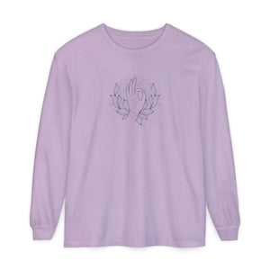 Dipaliz Long Sleeve Line Art Hands T-shirt Cotton Top - T-shirts