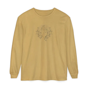 Dipaliz Long Sleeve Line Art Hands T-shirt Cotton Top - T-shirts