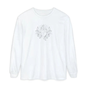 Dipaliz Long Sleeve Line Art Hands T-shirt Cotton Top - T-shirts