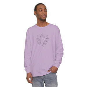 Dipaliz Long Sleeve Line Art Hands T-shirt Cotton Top - T-shirts