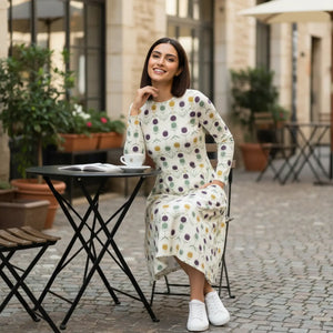 Dipaliz Long Sleeve Midi Dress Cream Mushroom Print - Dresses - Xs