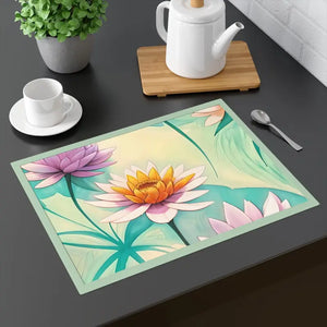Lotus Flowers Cotton Placemats - Vibrant Elegant Dining - Dipaliz - 18’’ × 14’’