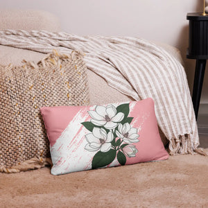 Magnolia flower artwork on a DipaliZ throw pillow with the insert included