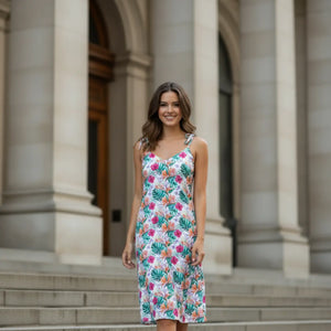 Dipaliz Midi Dress Tropical Flowers Built-in Bra Chiffon - Dresses - s