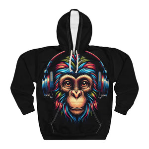 All Over Prints - Monkey Wearing Headphones Aop Unisex Pullover Hoodie - Dipaliz s