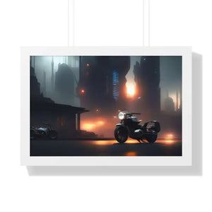 Gallery Canvas Wraps Motorcycle Night City Framed Poster by Dipaliz - 24″ x 16″ / White - Posters Prints & Visual