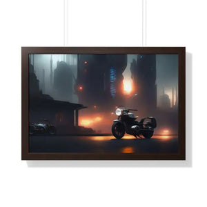 Gallery Canvas Wraps Motorcycle Night City Framed Poster by Dipaliz - 30’’ x 20’’ / Walnut - Posters Prints & Visual