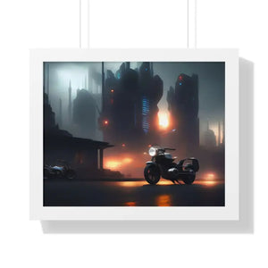 Gallery Canvas Wraps Motorcycle Night City Framed Poster by Dipaliz - 20’’ x 16’’ / White - Posters Prints & Visual