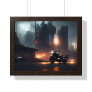 Gallery Canvas Wraps Motorcycle Night City Framed Poster by Dipaliz - 20’’ x 16’’ / Walnut - Posters Prints & Visual