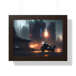 Gallery Canvas Wraps Motorcycle Night City Framed Poster by Dipaliz - 16″ x 12″ / Walnut - Posters Prints & Visual