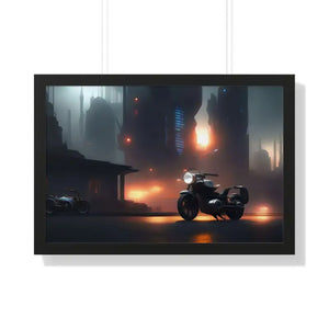Gallery Canvas Wraps Motorcycle Night City Framed Poster by Dipaliz - 30’’ x 20’’ / Black - Posters Prints & Visual