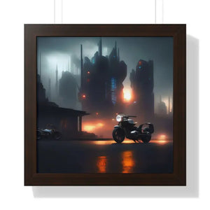 Gallery Canvas Wraps Motorcycle Night City Framed Poster by Dipaliz - 16″ x / Walnut - Posters Prints & Visual Artwork
