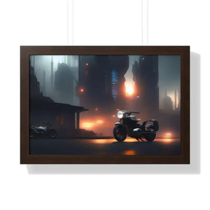 Gallery Canvas Wraps Motorcycle Night City Framed Poster by Dipaliz - 24″ x 16″ / Walnut - Posters Prints & Visual