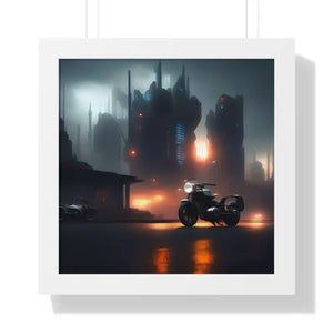 Gallery Canvas Wraps Motorcycle Night City Framed Poster by Dipaliz - 16″ x / White - Posters Prints & Visual Artwork