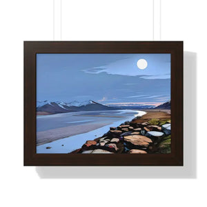 Gallery Canvas Wraps Mountain Sea View Framed Poster by Dipaliz - 16″ x 12″ / Walnut - Posters Prints & Visual Artwork