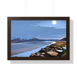 Gallery Canvas Wraps Mountain Sea View Framed Poster by Dipaliz - 24″ x 16″ / Walnut - Posters Prints & Visual Artwork