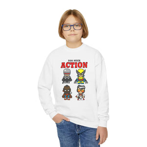 Cozy Youth Crewneck Sweatshirt - too Much Action - Dipaliz - Sweatshirts