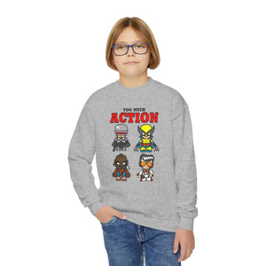 Cozy Youth Crewneck Sweatshirt - too Much Action - Dipaliz - Sweatshirts