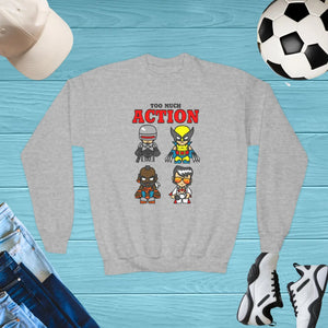 Cozy Youth Crewneck Sweatshirt - too Much Action - Dipaliz - Sweatshirts