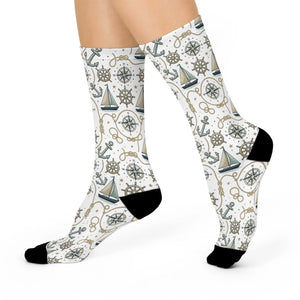 Dipaliz Nautical Crew Socks Compass Pattern Cushioned