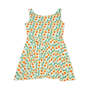 Orange Flower Skater Dress – Stretchy Polyester - Dipaliz - Dresses - Xs