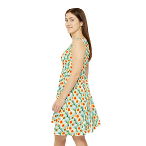 Orange Flower Skater Dress – Stretchy Polyester - Dipaliz - Dresses - Xs