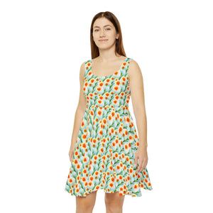 Orange Flower Skater Dress – Stretchy Polyester - Dipaliz - Dresses - Xs