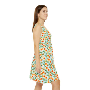 Orange Flower Skater Dress – Stretchy Polyester - Dipaliz - Dresses - Xs