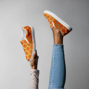 Orange Squares Canvas Shoes Women’s Slip - Dipaliz - Sneakers