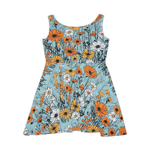 Orange and White Flowers Pattern Women’s Skater Dress (aop) - Dresses
