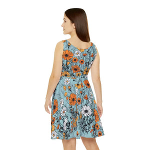 Orange and White Flowers Pattern Women’s Skater Dress (aop) - Dresses