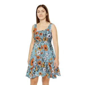 Orange and White Flowers Pattern Women’s Skater Dress (aop) - s - Dresses