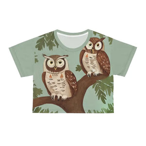 Aop Crop Tee - Owls Tree Branch Design - Dipaliz - Black Stitching / Xs - T-shirts