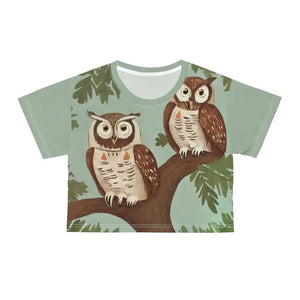 Aop Crop Tee - Owls Tree Branch Design - Dipaliz - T-shirts