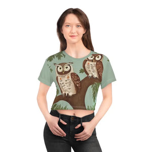 Aop Crop Tee - Owls Tree Branch Design - Dipaliz - White Stitching / Xs - T-shirts