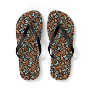 Brown Paisley Unisex Flip Flops - Summer Beach - Dipaliz - Slippers