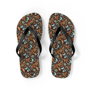 Brown Paisley Unisex Flip Flops - Summer Beach - Dipaliz - Slippers