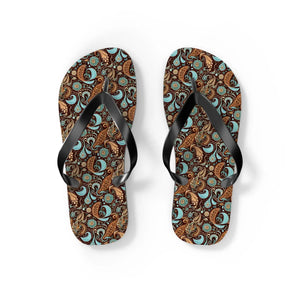 Brown Paisley Unisex Flip Flops - Summer Beach - Dipaliz - Slippers