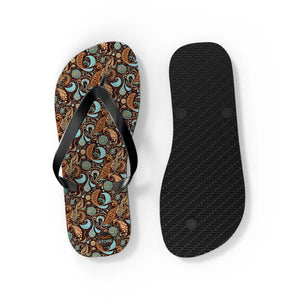 Brown Paisley Unisex Flip Flops - Summer Beach - Dipaliz - Slippers