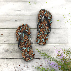 Brown Paisley Unisex Flip Flops - Summer Beach - Dipaliz - Slippers