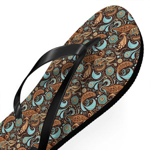 Brown Paisley Unisex Flip Flops - Summer Beach - Dipaliz - Slippers