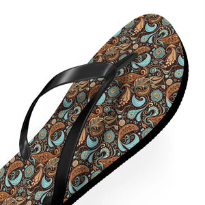 Brown Paisley Unisex Flip Flops - Summer Beach - Dipaliz - Slippers