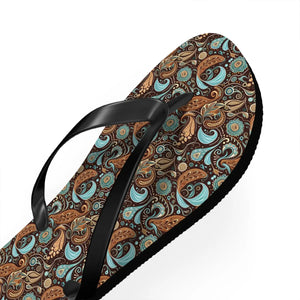 Brown Paisley Unisex Flip Flops - Summer Beach - Dipaliz - Slippers